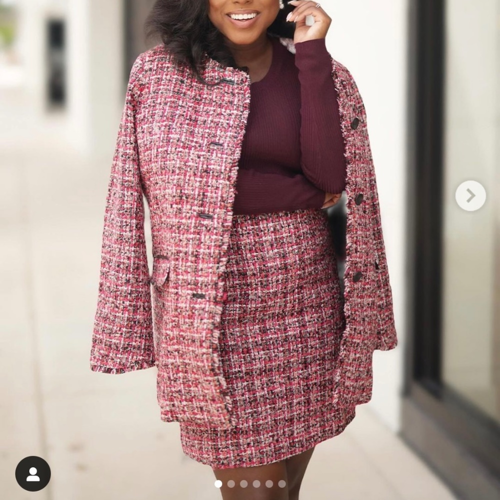 Talbots Tweed Long Jacket/Coat in reds and black size 6. NWT